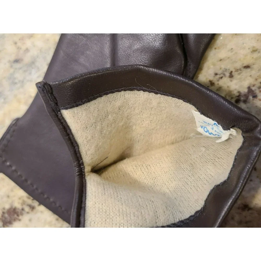 Vintage Fownes Vinyl Acrylic Lined Brown Driving Gloves Women's M/L Stitching